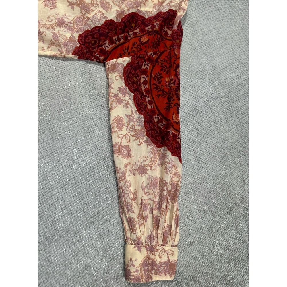 Free People Top Womens Medium Rose Bud Blouse Voile Floral Boho Lightweight - Picture 4 of 11